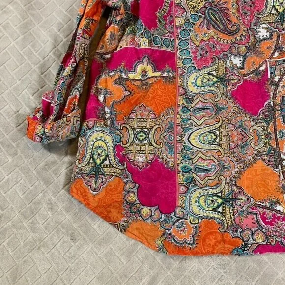 Chicos Womens S Button Up Shirt Colorful Paisley Boho Hippie Lightweight Cotton - Picture 12 of 13